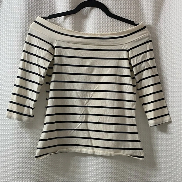 LOFT Striped Off the Shoulder Knit Top - Picture 1 of 5